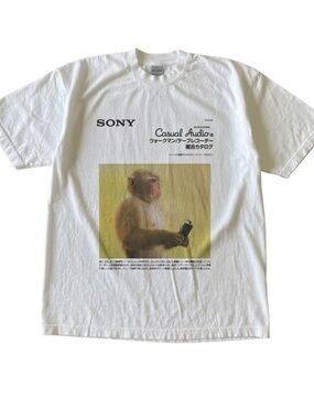 Sony White Graphic Tee - Casual Audio Monkey Print